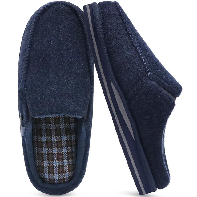 ONCAI Mens Clog Slippers with Arch Support Stripe Faux Fur Cotton-Blend High-Density Memory Foam Warm House Slippers Slip-on Indoor Outdoor Rubber Sole Size 7-16