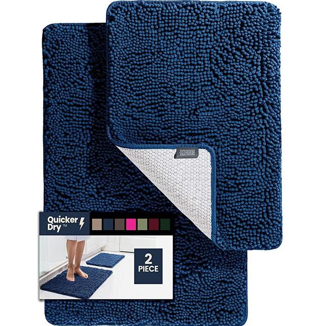 2 Piece Bathroom Rugs Bath Mat Set - Soft Plush Chenille Shower Mats for Bathroom Non-Slip Bath Rug with Rubber Backing, Ultra Absorbent Bath Rugs, Bathtub Mat, Bathroom Rug Mats - 30x20 + 24x17 Inch