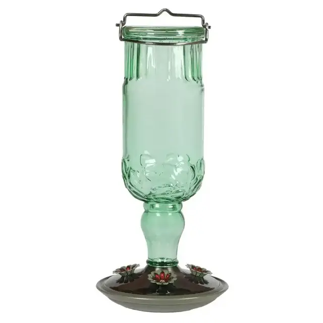 Green Antique Bottle Decorative Glass Hummingbird Feeder - 24 oz. Capacity