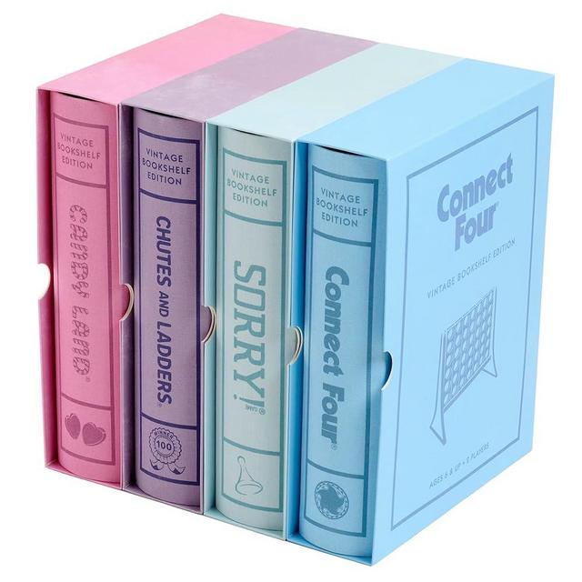 WS Game Company Candy Land, Chutes and Ladders, Connect Four, and Sorry! Vintage Board Game Bookshelf Collection
