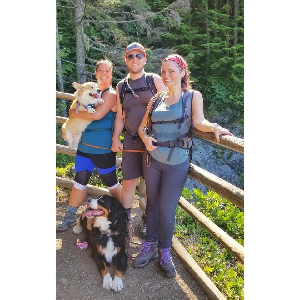 Out for a PNW hike with Cassie and Chester