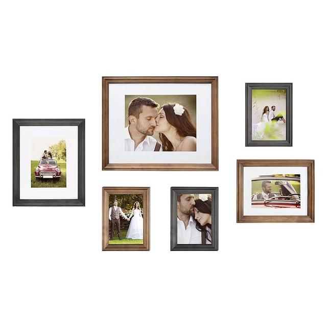 Kate and Laurel Bordeaux Gallery Multi Size Picture Frame Wall Kit, Set of 6, Rustic Brown and Charcoal Gray, Chic Photo Frames for Wall