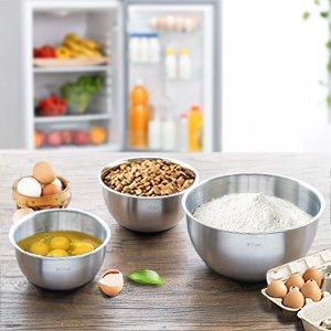 X-Chef Stainless Steel Mixing Bowls Set With 5 Lids, Measurement Marks, Non-Slip, Durable(Set of 5)