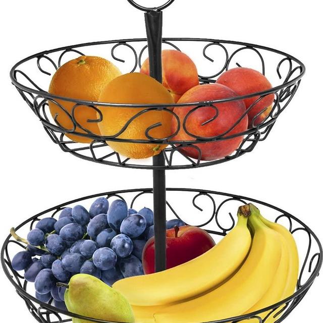 Sorbus 2-Tier Countertop Fruit Basket Holder & Decorative Bowl Stand, Perfect for Fruit, Vegetables, Snacks, Household Items and Much More (Black)
