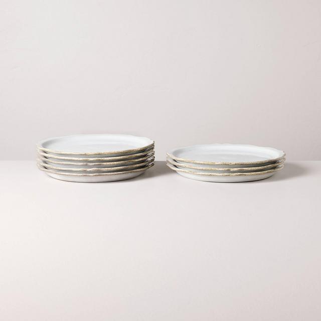 Set of 8 Carved Edge Salad Plates Cream - Hearth & Hand™ with Magnolia