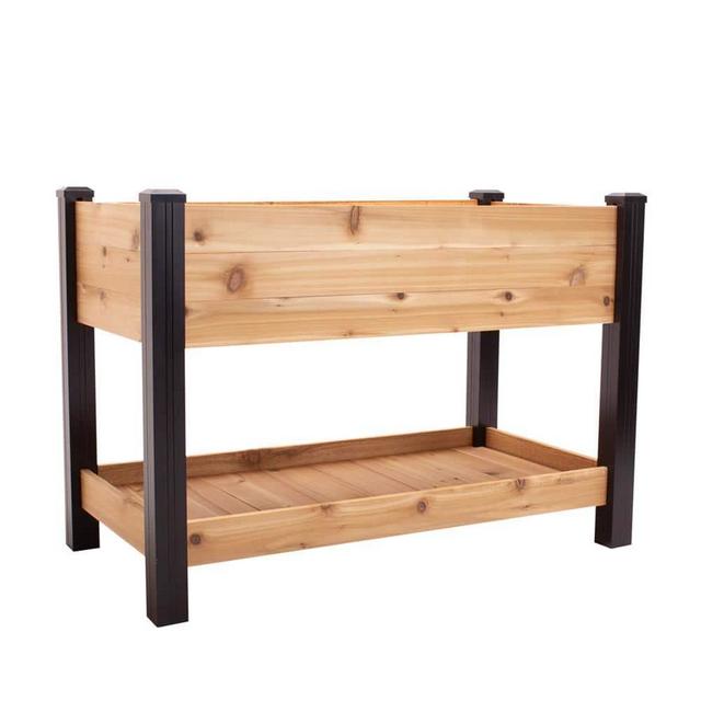 2 ft. x 4 ft. Elevated Cedar Garden Bed with Shelf (Vinyl Legs)