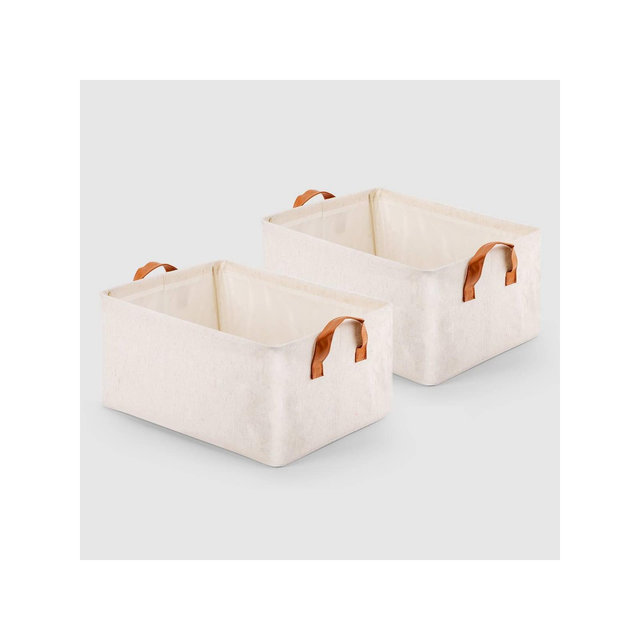 VUSIGN 2pk Non-Woven Storage Basket with Handle Medium Light Beige
