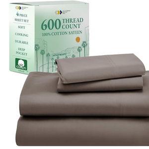 BROWN - California Design Den 100% Cotton Sheet Set QUEEN 600 Thread Count Cotton Sheets BROWN