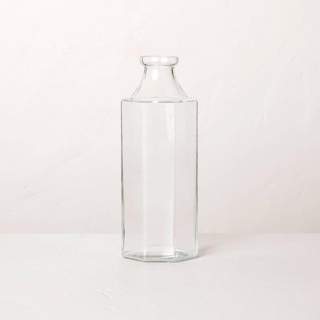 Large Octagonal Clear Glass Bottle Vase - Hearth & Hand™ with Magnolia