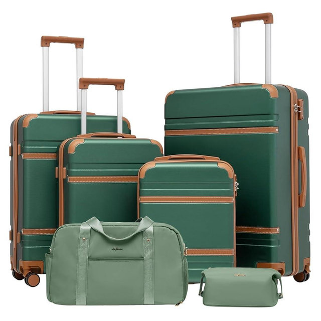 LONG VACATION Luggage Set 6 Piece Suitcase with Spinner Wheels, ABS+PC Hardshell Luggage with TSA Lock & YKK Zipper