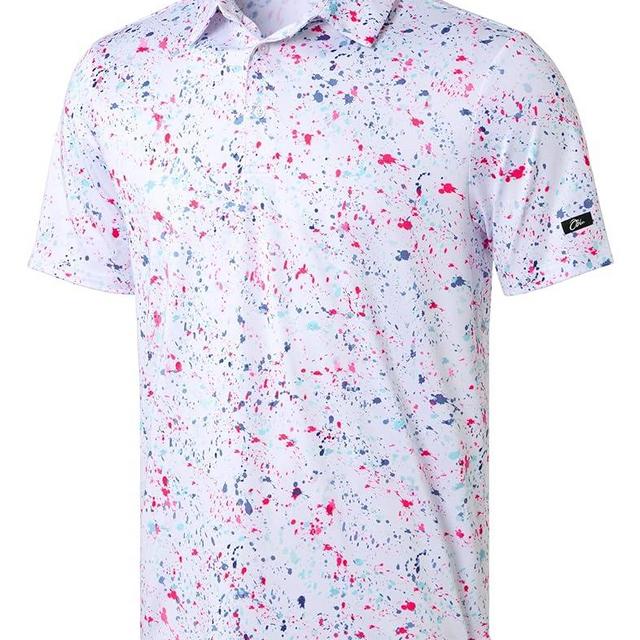 Obla Mens Golf Polo Shirts Short Sleeve Dry Fit Performance Moisture Wicking Casual Print Collared Golf Shirts for Men