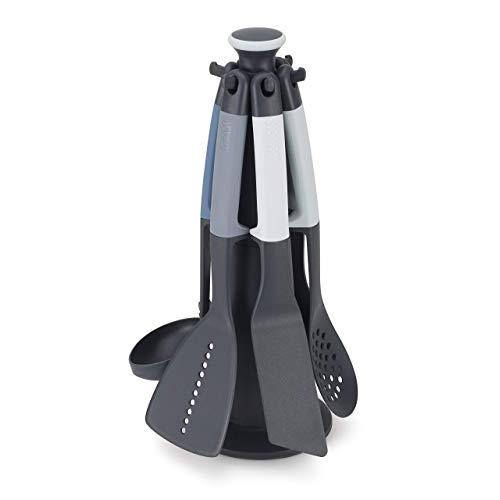 Joseph Joseph 10525 Elevate Carousel Nylon Kitchen Utensil Set with Rotating Storage Stand, 6-piece, Sky