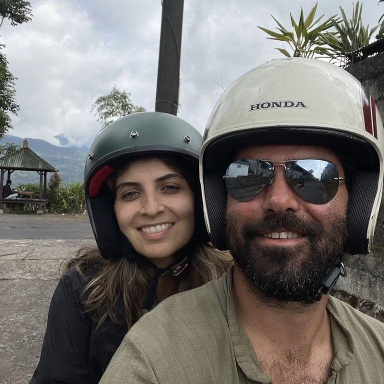 To Negin's chagrin, we rode across Bali on a motorcycle. After a bit of time, Negin learned to relax and enjoy the ride. Kerem was thrilled to be on a bike again after some time.