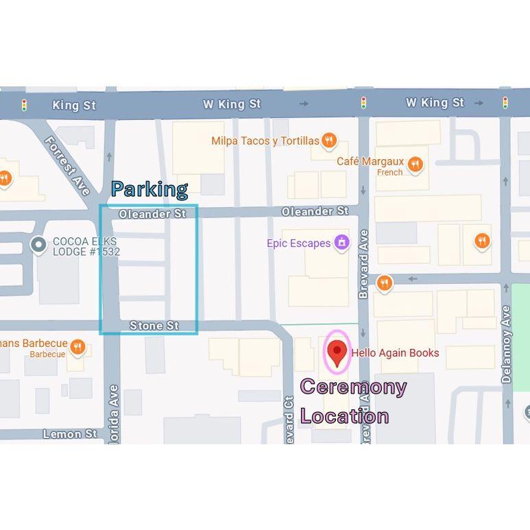 Parking map for the ceremony in Cocoa Village
