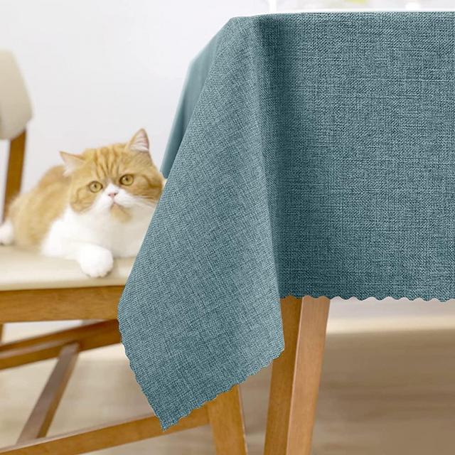 Rectangle Burlap Table Cloth,Linen Farmhouse Tablecloth Heavy Duty Fabric,Stain Resistant,Water Resistant Washable Table Cloths,Decorative Oblong Table Cover for Kitchen (55 x 102 Inch,Blue)
