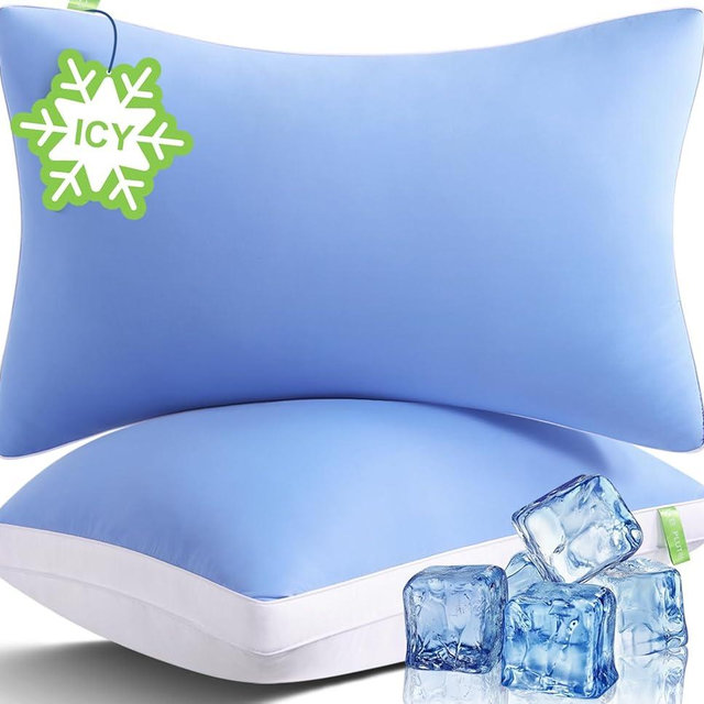 MEELUS Cooling Bed Pillows Queen Size Set of 2, Cool for Hot Sleepers, Gusseted Hotel Down Alternative Pillow 2 Pack for Side Back Stomach Sleeper, Supportive for Pain Relief, ICY Blue, 20" x 30"