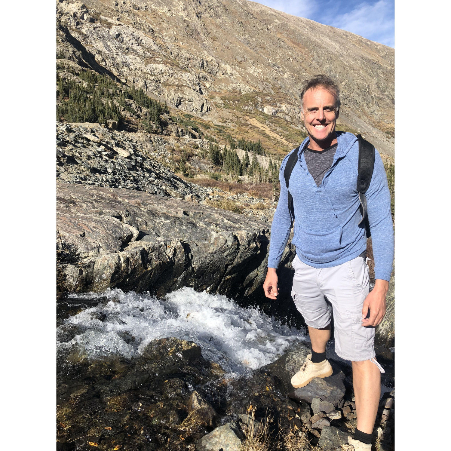 Big ole smile after Andy peed in nature for the first time