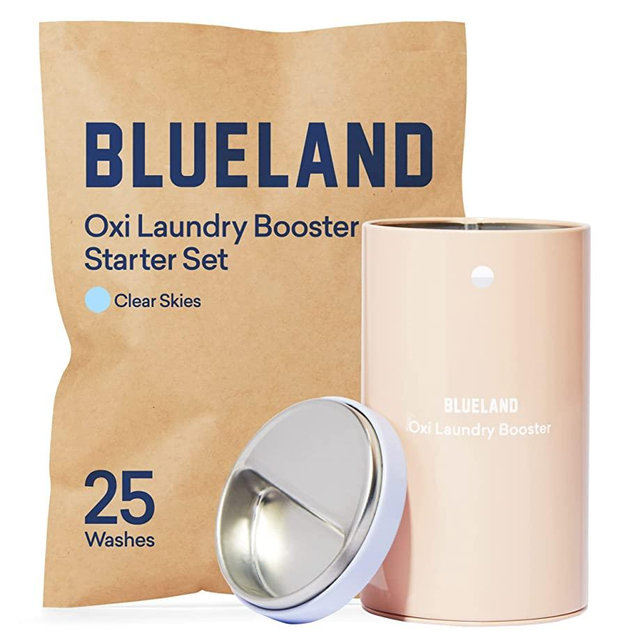 BLUELAND Oxi Laundry Booster Powder Starter Set - Plastic-Free & Eco Friendly Oxy Cleaner - Plant Based Stain Remover - Clear Skies Scented - 17.6oz, 25 Loads