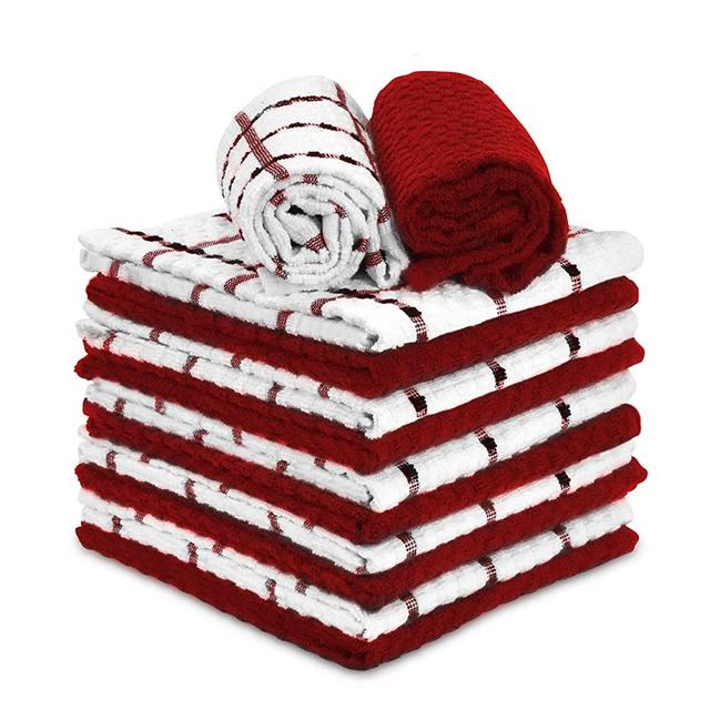 Talvania Dishcloths for Kitchen Cotton Terry Dish Cloths 12 Pack Soft and Absorbent Cleaning Dish Rag 12” X 12” Small Dish Towels (Red Rust & White)