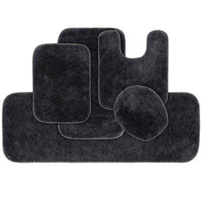 5pc Traditional Nylon Bathroom Rug Set Dark Gray - Garland