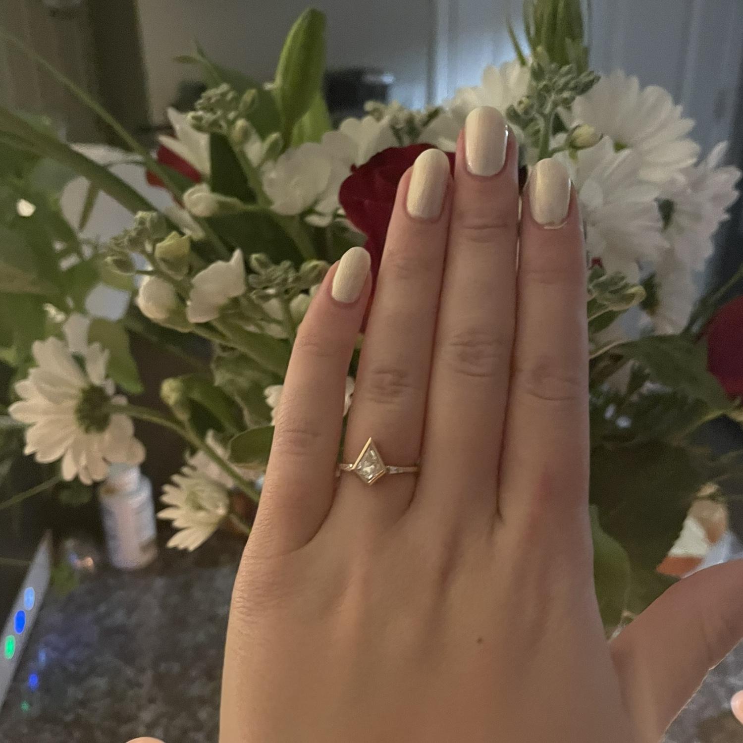 After coming home to candles, flowers, and a delicious home cooked meal; Ben proposed in our living room, surrounded by our beloved pets.
And despite all the signs I didn’t see it coming 
- Haley
