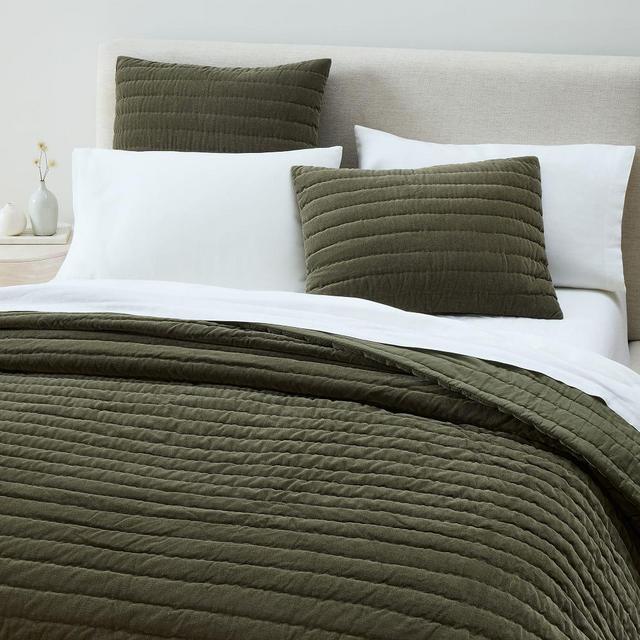 Cotton Velvet Pick Stitch Quilt, F/Q, Dark Olive