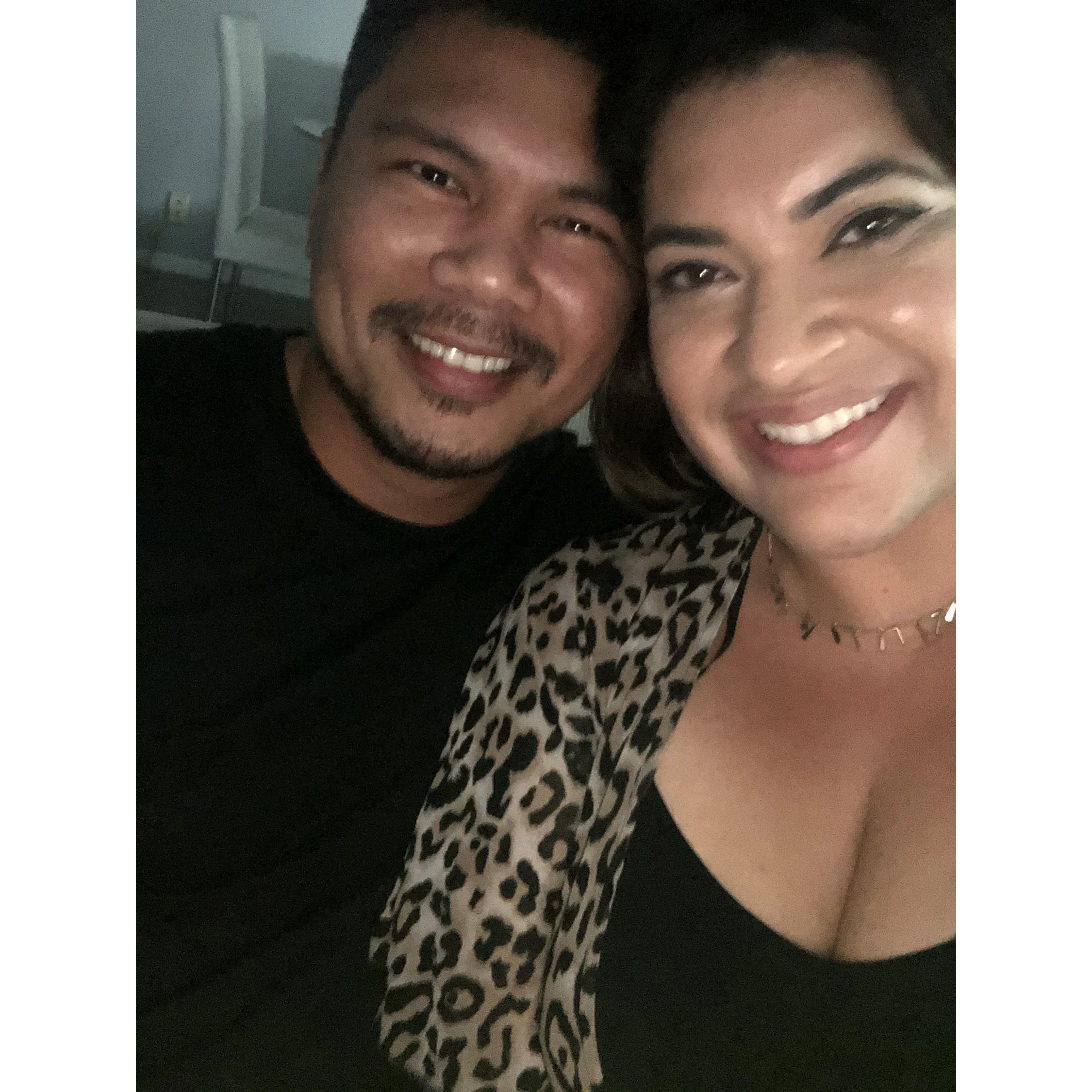 The first photo we ever took together on our second date. We were playing "We're Not Really Strangers" and the card said "take a selfie together"