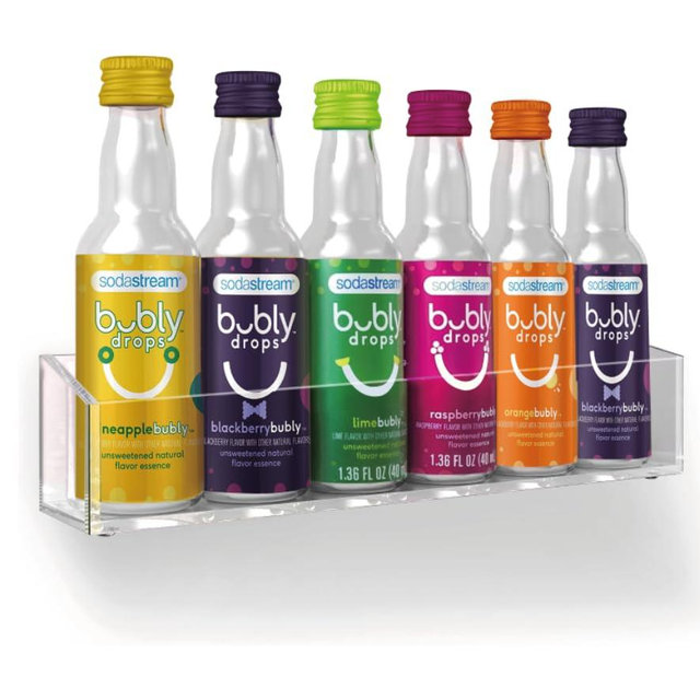 SECOAT Holder for SodaStream Bubly Drops - Wall Mount or Countertop Organizer for SodaStream Bubly Drops, Bubly Containers Rack for SodaStream Bubly Flavor Bottles (Fit for Holder 6 Bottles)