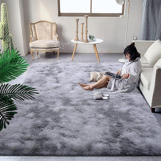 DweIke Super Soft Shaggy Rugs Fluffy Carpets, Tie-Dye Rugs for Living Room Bedroom Girls Kids Room Nursery Home Decor,Non-Slip Machine Washable Carpet ,5x8 Feet Grey