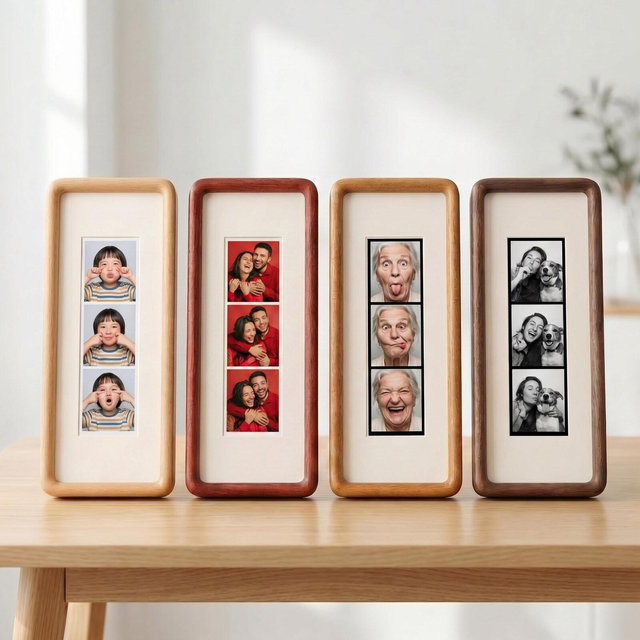 Photobooth Frame for Photo Strip Prints, Handmade Wooden Photo Display, Wedding Anniversary Gift for Couples Keepsake