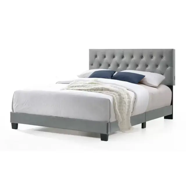 Belle Isle Royale King Upholstered Platform Bed with USB Charging Ports in Grey