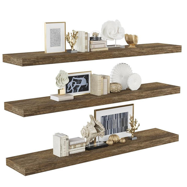 BAMEOS Floating Shelves,40 in W x 8in D Wall Mounted Wooden Shelves with Invisible Brackets Set of 3, Hanging Wall Shelves Decoration for Bedroom, Bathroom, Living Room and Kitchen