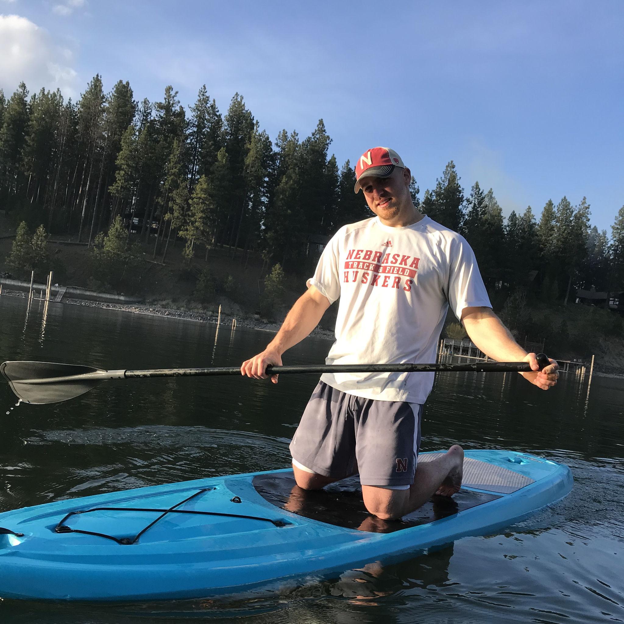 The only photo from our first date - paddleboarding after track practice!