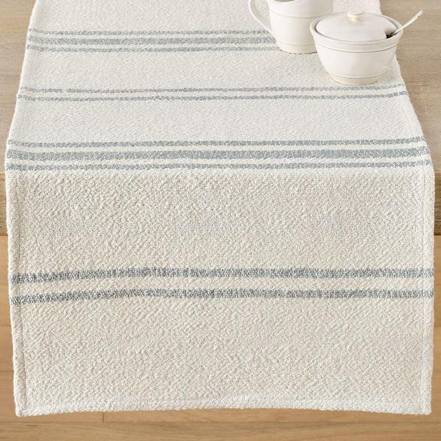 Jackson Stripe Cotton Table Runner - Ivory/Blue