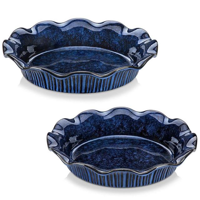 vancasso Stern Ceramic Pie Pan, 9 inch Pie Pans Set of 2, Deep Pie Dishes for Baking, Round Pie Plates for Apple, Quiche, Pot Pies, Tart, Oven & Dishwasher Safe, Blue