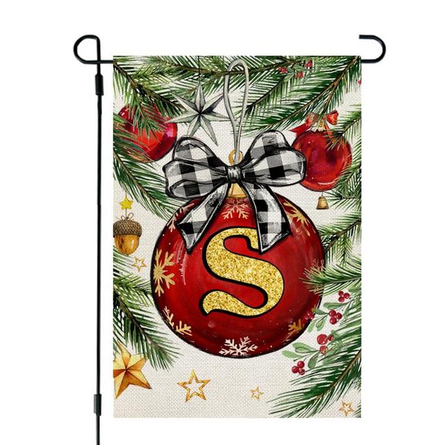 CROWNED BEAUTY Christmas Monogram Letter S Garden Flag 12x18 Inch Double Sided Small for Outside Welcome Burlap Family Last Name Initial Yard Flag CF1257-12