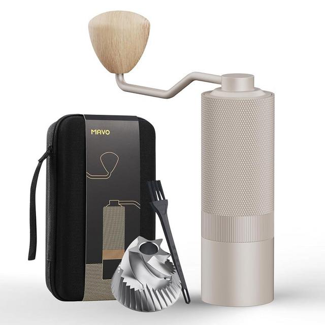 MAVO Manual Coffee Grinder, Wizard Hand Coffee Grinder, Capacity 25g with CNC Stainless Steel Pentagon Conical Burr, Adjustable Setting, Burr Coffee Bean Grinder for French Press, Pour Over, Silver