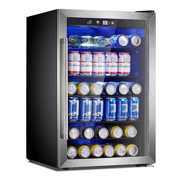 Antarctic Star Beverage Refrigerator Cooler-145 Can Mini Fridge Clear Front Glass Door for Soda Beer Wine Stainless Steel Glass Door Small Drink Dispenser Machine Digital Display for Office,Home, Bar,4.5cu.ft