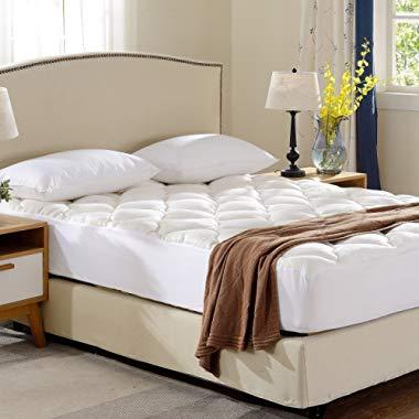 Cheer Collection Queen Cool Touch Bamboo Mattress Topper Pad, Bed Topper with Ultra Plush Fitted Eco Friendly Hypoallergenic Fill Pillow Top