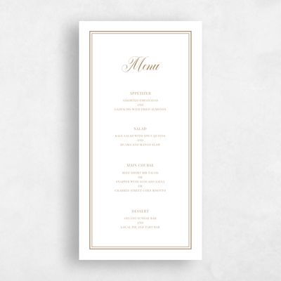 Metallic Bronze, Brown Wedding Menu - Stauffer Letterpress