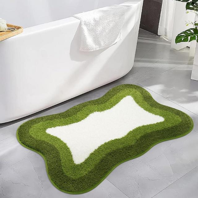 HAOCOO Bath Mats for Bathroom Non Slip, 18x25 inch Green Gradient Irregular Shape Non Slip Cute Bath Mat, Microfiber Washable Absorbent Carpet Floor Mats for Bathroom Indoor Door Mat SinkTub Shower