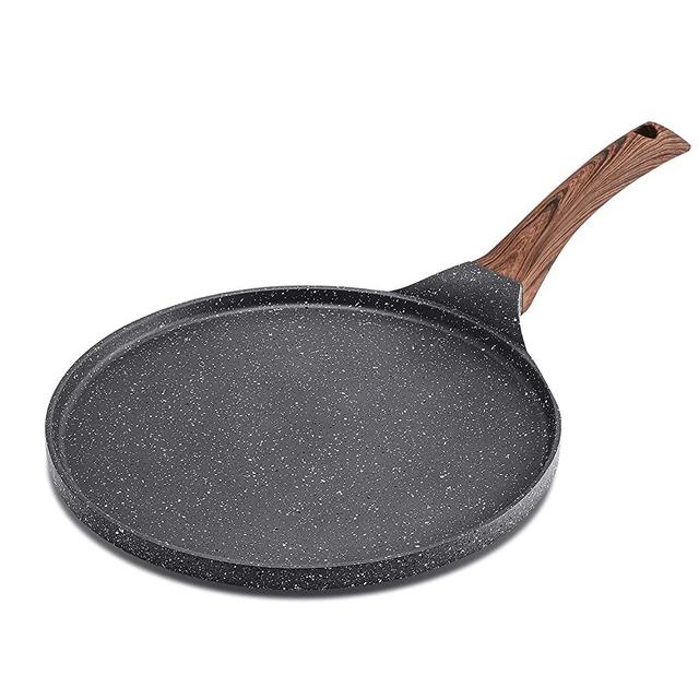 Sensarte Nonstick Crepe Pan, Dosa Pan Die-cast Auluminium Pancake Flat Skillet Tawa Griddle 10-Inch with Stay-Cool Handle, Induction Compatible, PFOA Free