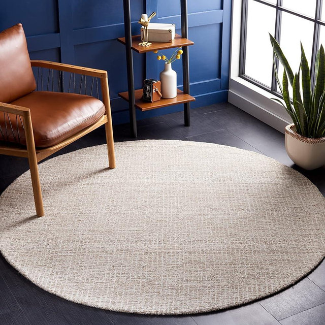 SAFAVIEH Abstract Collection 6' Round Ivory/Grey ABT468G Handmade Wool Area Rug