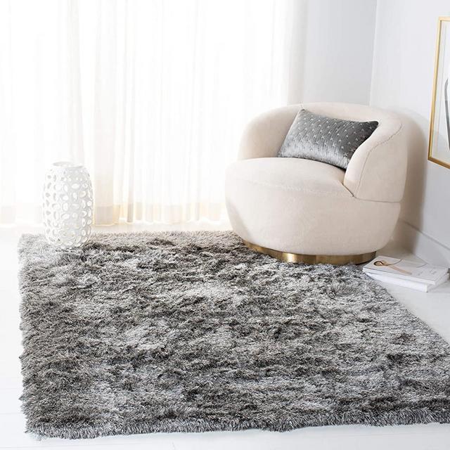 Safavieh Paris Shag Collection SG511-7575 Handmade Silken Glam 2.5-inch Thick Area Rug, 6' x 9', Silver
