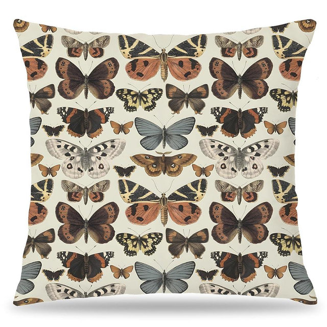 LUKIPOM Butterfly Pillow Covers 18x18, Vintage Butterfly Moth Cottagecore Pillow Covers for Couch Bed, Butterfly Room Decor, Cottagecore Room Decor, Butterfly Gifts for Women Butterfly Lovers