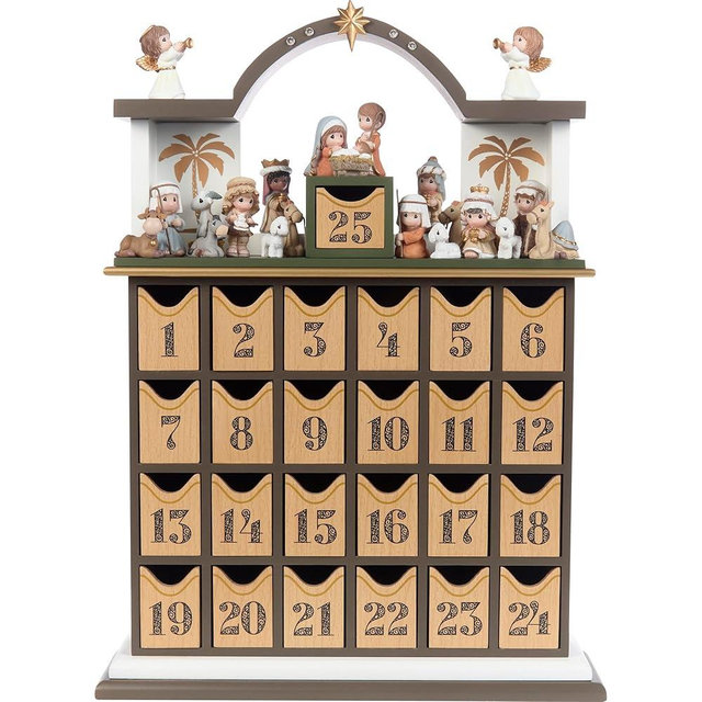 Precious Moments Countdown to Christmas Advent Calendar with Storybook – Wood/Resin Holiday Set with Figurines – 251438