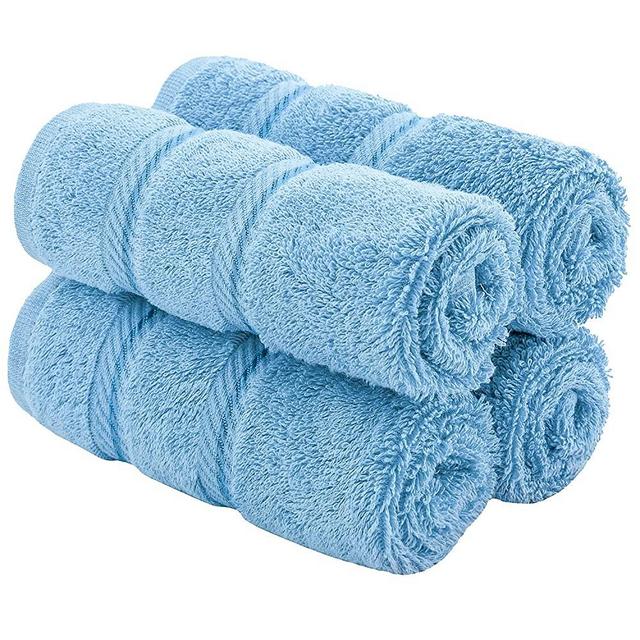 American Soft Linen Premium Turkish Genuine Cotton, Luxury Hotel Quality for Maximum Softness & Absorbency for Face, Hand, Kitchen & Cleaning (4-Piece Washcloth Set, Sky Blue)