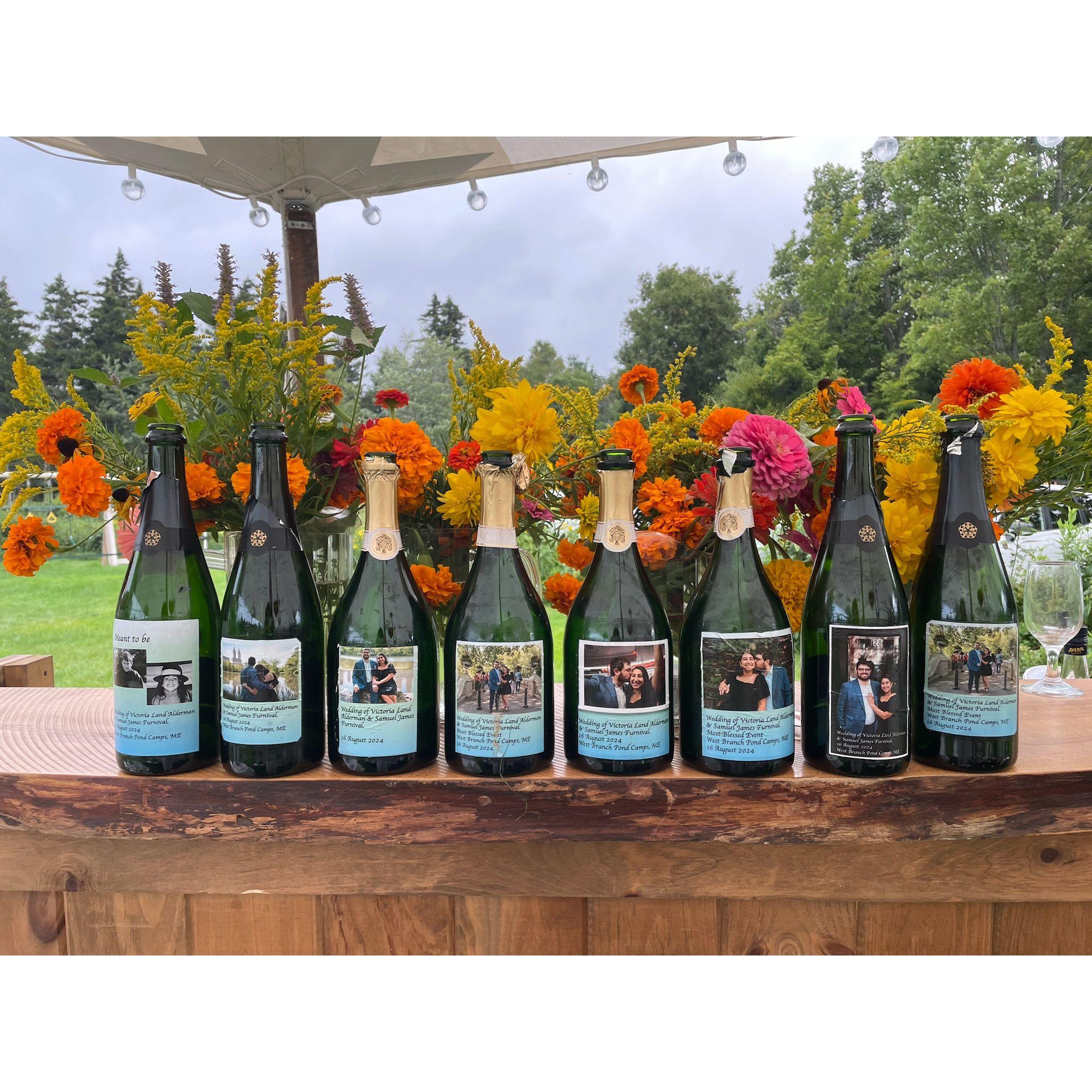 Victoria's dad created these beautiful custom champagne labels