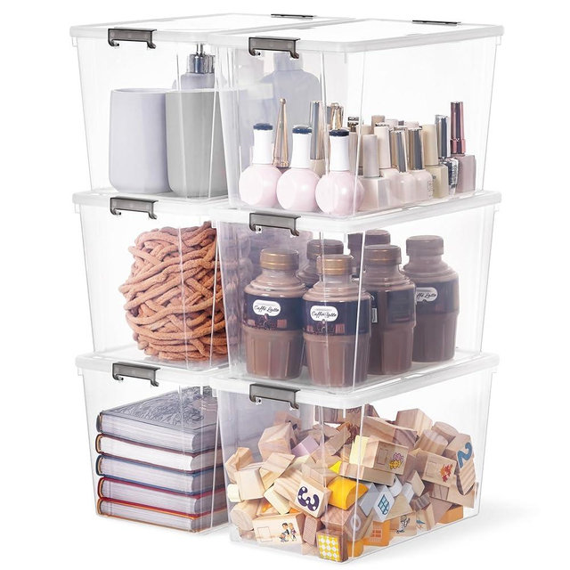 Citylife 7.8 QT 6 Pack Small Storage Bins Plastic Storage Container Stackable Box with Lids for Organizing, Clear White