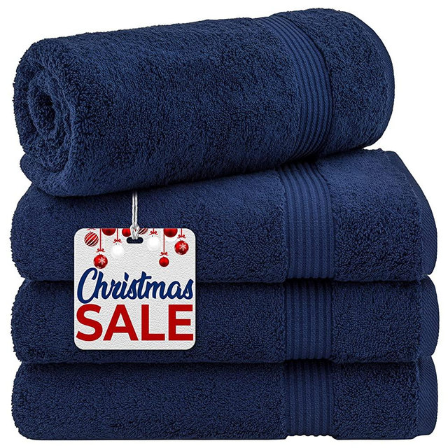 Hotel & Spa Quality 100% Turkish Genuine Cotton, Absorbent & Soft Decorative Luxury 4-Piece Bath Towel Set by United Home Textile, Navy Blue